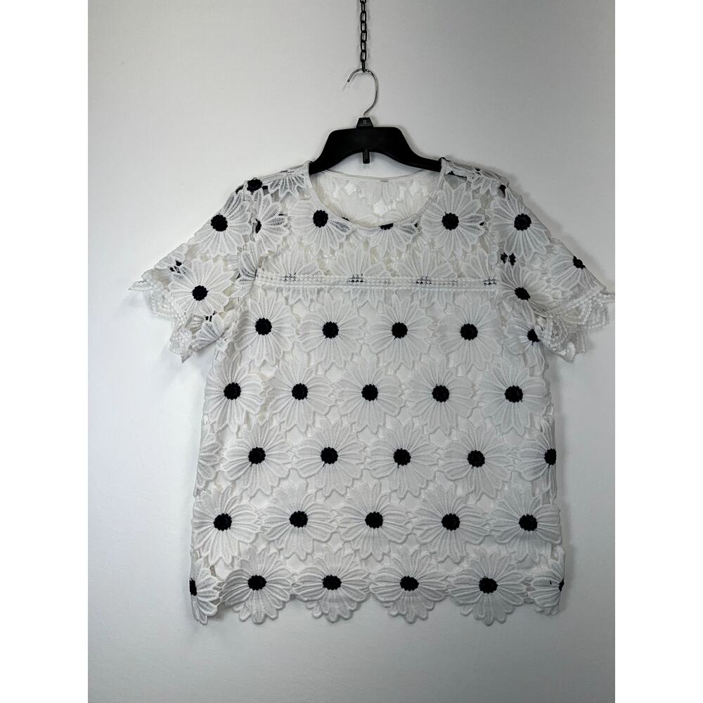 Rafaella Blouse Women’s Large White Floral Short Sleeve 100% Polyester